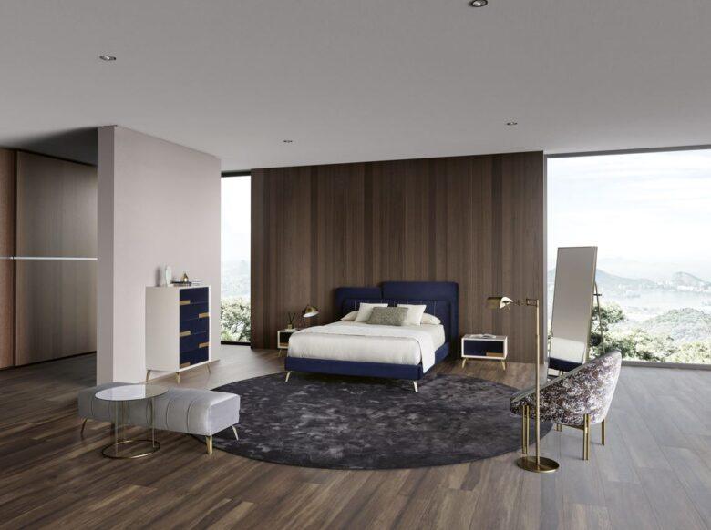Quarto moderno com cama e vista panorâmica