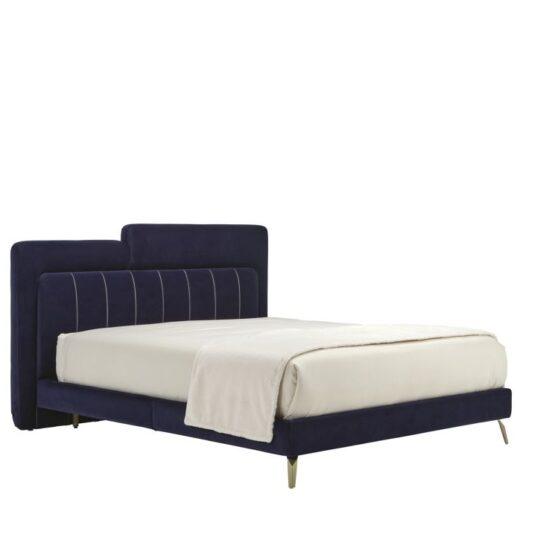 Cama dupla moderna com estofos azuis