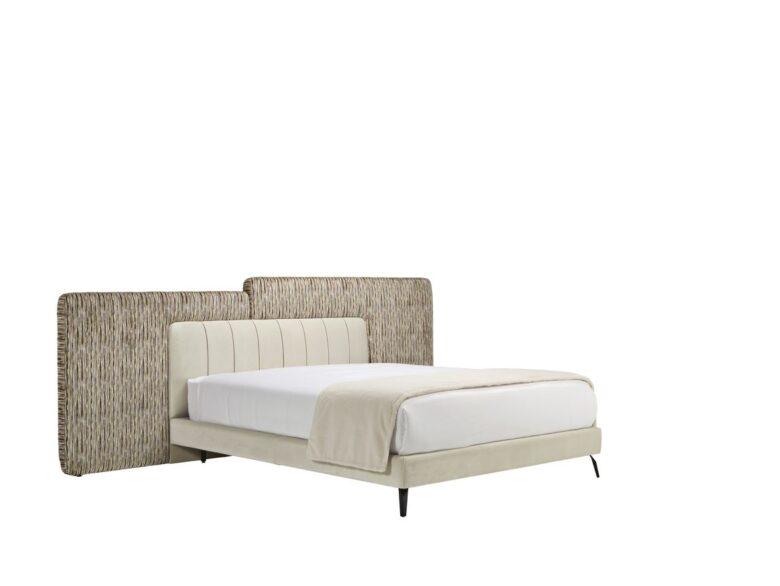 Cama moderna com cabeceira estofada bege