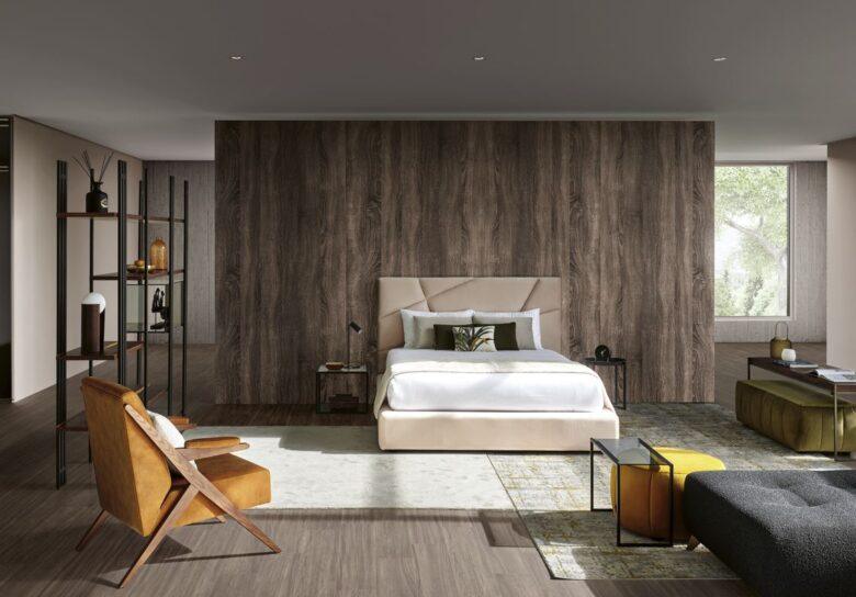 Quarto moderno com decoração em tons neutros