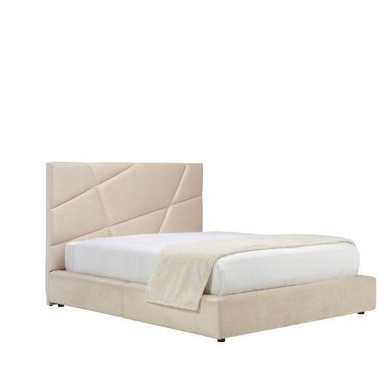 Cama estofada bege com cabeceira moderna