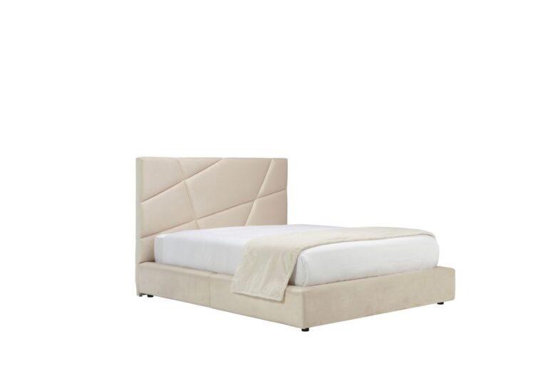 Cama estofada bege com cabeceira moderna
