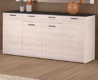 Aparador moderno de madeira clara com tampo escuro